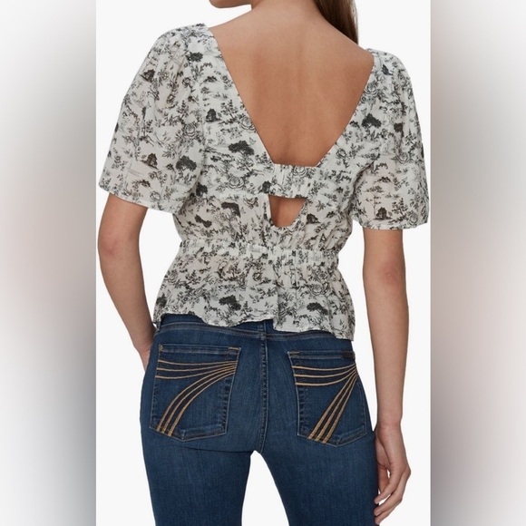 7 For All Mankind Floral Cotton Peasant Top SZ Small NWT Toile Green - Picture 3 of 4